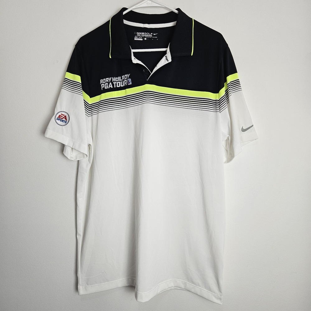Nike Polo Shirt Sz L Golf Tour Performance Embroidered Rory McIlroy PGA EA Sport